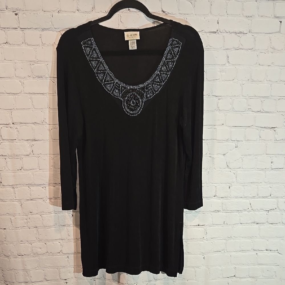 Chico's Travelers Black Beaded Tunic